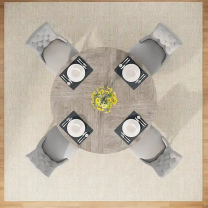 Table à manger ronde de 120 cm pour 4 personnes, table de salle à manger/cuisine/salon en bois style ferme