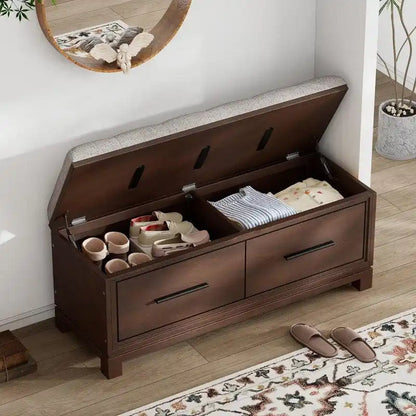 Banc à chaussures avec coussin amovible et rangement dissimulé pour l'entrée et le salon
