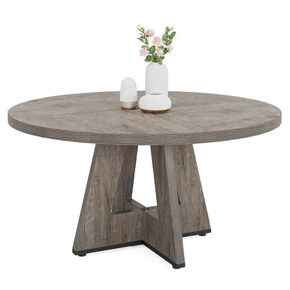 Table à manger ronde de 120 cm pour 4 personnes, table de salle à manger/cuisine/salon en bois style ferme