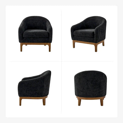 Fauteuil tonneau moderne Augus en bouclette avec pieds en bois massif par HULALA HOME
