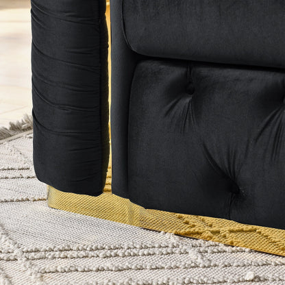 Canapé 3 places Velvet 90,6 po avec 2 oreillers, coussins haute densité, accents dorés et oreillers