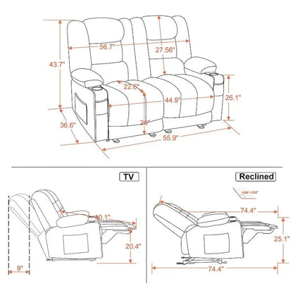 Causeuse inclinable électrique MCombo avec fonction chauffage et massage, en tissu PR648