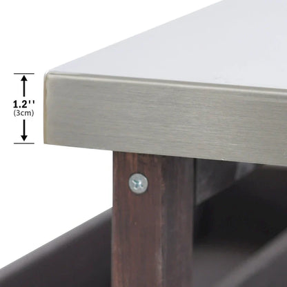 Îlot de cuisine extérieur, chariot de bar roulant et meuble de rangement, table de grillade en bois massif avec plateau en acier inoxydable, porte-épices, porte-serviettes