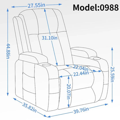 Fauteuil inclinable releveur électrique, fauteuil de massage moderne à moteur unique avec chauffage lombaire, port de chargement USB, porte-gobelets
