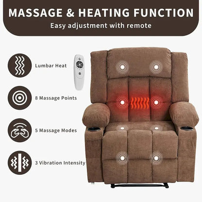 Fauteuil inclinable télécommandé avec fonction chauffage et massage