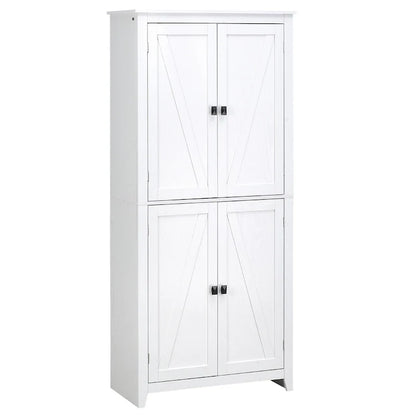 HOMCOM Grand garde-manger de cuisine autoportant de 183 cm, organisateur de rangement à 4 portes avec 4 niveaux et étagères réglables, blanc