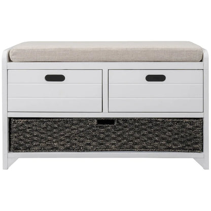 Banc de rangement en bois avec 2 paniers tressés