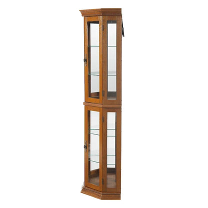 Vitrine d'angle avec éclairage, étagères réglables en verre trempé, fond miroir, meuble vitrine