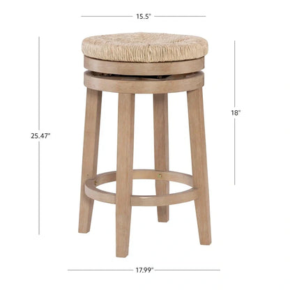 Tabouret de comptoir pivotant sans dossier Maya avec assise en jonc de mer