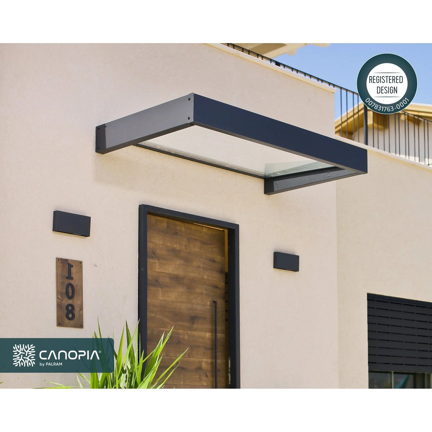 Auvent Sophia gris transparent pour portes et fenêtres de 0,9 m