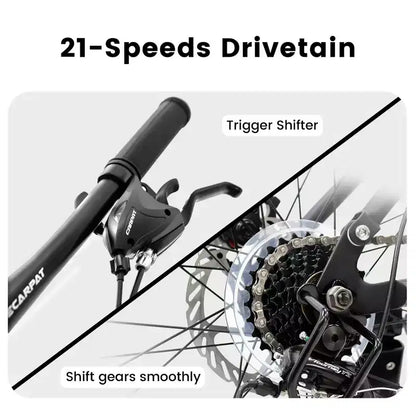 VTT Okak 26 pouces avec freins à disque, vélo adulte 21 vitesses avec cadre durable et double amortissement arrière, vélo pour le cyclisme sur route en ville