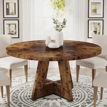Table à manger ronde de 120 cm pour 4 personnes, table de salle à manger/cuisine/salon en bois style ferme