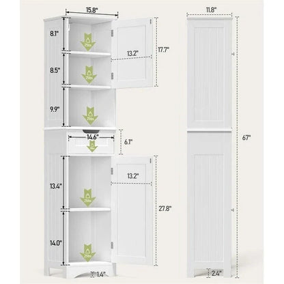 Meuble de Salle de Bain Haut de 170 cm, Colonne de Rangement Étroite avec 2 Portes et Tiroir