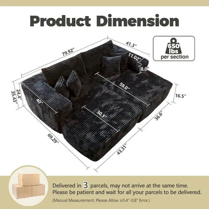 HOOOWOOO Canapé d'angle moderne en peluche avec pouf amovible
