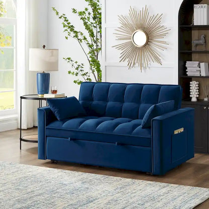 Canapé-lit convertible 4-en-1 – Causeuse en velours – Lit d'appoint avec dossier inclinable, 2 poches latérales