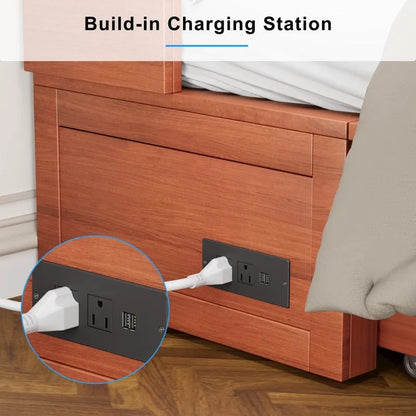 Lit escamotable avec matelas pliable, lit-armoire cube moderne avec tiroir de rangement et station de charge USB
