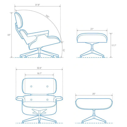 Fauteuil inclinable et ottoman Furgle en cuir véritable et bois de noyer