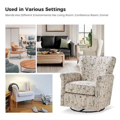 Fauteuil à bascule pivotant Georg en tissu confortable à motif floral avec accoudoirs arrondis par HULALA HOME