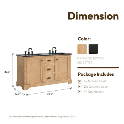 Meuble sous-vasque Hervas avec plateau en marbre naturel, sans miroir
