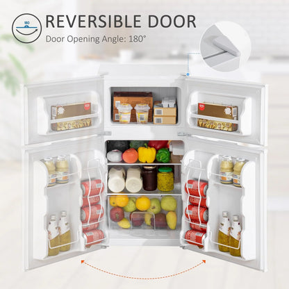 Mini-réfrigérateur HOMCOM à deux portes avec congélateur, réfrigérateur compact de 3,2 pi³ avec étagère réglable, thermostat réglable