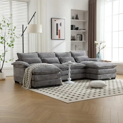 Canapé modulable Cloud pour salon, canapé d'angle moderne en chenille/boucle, canapé convertible modulable confortable avec double méridienne