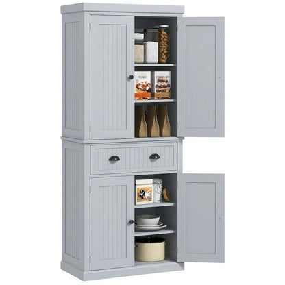 Meuble de rangement de cuisine autoportant traditionnel de 72 pouces avec 4 portes et 3 étagères réglables, grand tiroir central