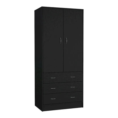 19 Armoire moderne à deux portes avec 3 tiroirs et 1 tringle de penderie pour chambre à coucher
