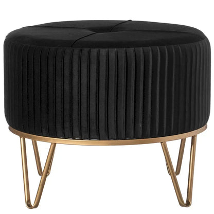 Tabouret pouf rond en velours surélevé avec base dorée épingle à cheveux