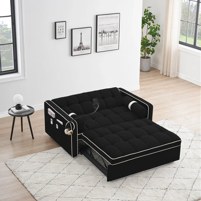 Canapé-lit convertible en velours 55'' 2 places avec lit gigogne, dossier inclinable, poches latérales et support de téléphone