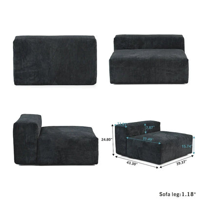 Grand canapé modulaire sectionnel en velours côtelé, en forme de U, 4 places avec 2 poufs et 5 oreillers