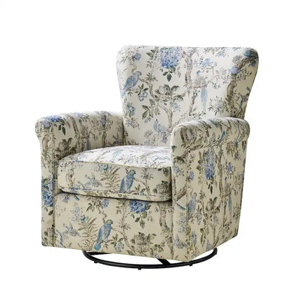 Fauteuil à bascule pivotant Georg en tissu confortable à motif floral avec accoudoirs arrondis par HULALA HOME