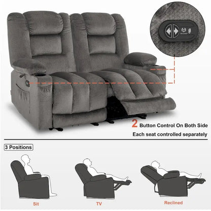 Causeuse inclinable électrique MCombo avec fonction chauffage et massage, en tissu PR648