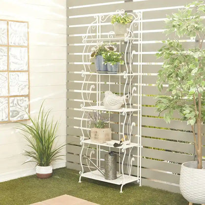 Étagère de Boulanger Pliable Haute à 5 Niveaux en Métal Décoratif pour Intérieur/Extérieur - Or ou Blanc - Roche River Decor