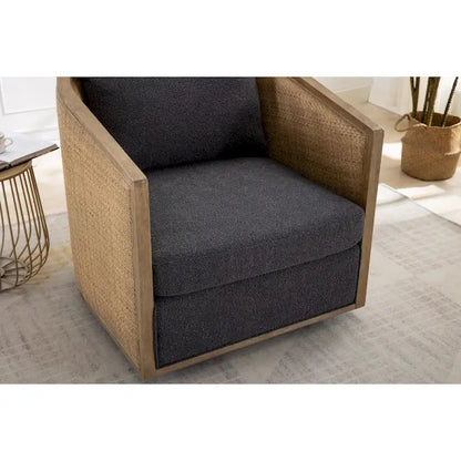 Fauteuil pivotant, fauteuil d'appoint rond confortable, fauteuil club pivotant à 360 degrés, fauteuil de loisirs avec cadre en rotin tressé