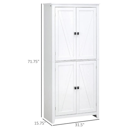 HOMCOM Grand garde-manger de cuisine autoportant de 183 cm, organisateur de rangement à 4 portes avec 4 niveaux et étagères réglables, blanc