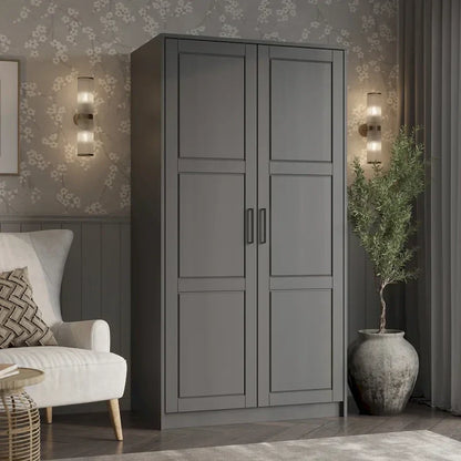 Armoire urbaine à 2 portes 100 % en bois massif avec portes pleines et portes miroir
