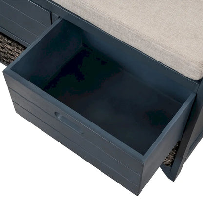 Banc de rangement en bois avec 2 paniers tressés