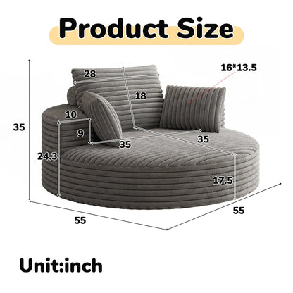 Fauteuil pivotant simple en velours côtelé et chenille avec rembourrage en mousse
