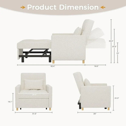 AECOJOY Fauteuil Convertible 3-en-1 avec Oreiller et Dossier Réglable