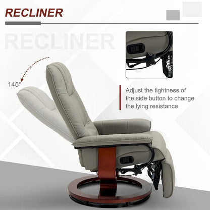 Fauteuil inclinable manuel pivotant en similicuir HomCom avec repose-pieds confortable et relaxant