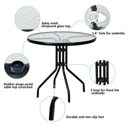 Table ronde de jardin Costway 32 avec plateau en verre trempé