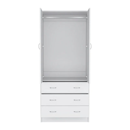 19 Armoire moderne à deux portes avec 3 tiroirs et 1 tringle de penderie pour chambre à coucher