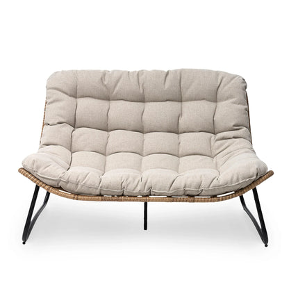 Causeuse double Papasan avec coussin, rotin PE tout temps et cadre en métal pour l'intérieur et l'extérieur