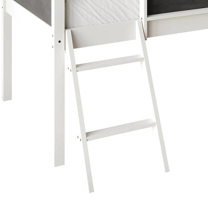 Lit mezzanine bas classique double CraftPorch avec tableau noir, toboggan et échelle
