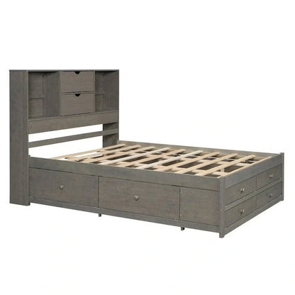 Lit plateforme King Size avec tête de lit de rangement et 8 tiroirs