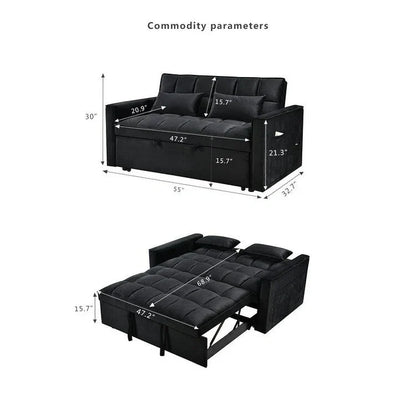 Causeuse moderne en velours avec dossier inclinable et poches, 2 places – Gris foncé / Gris clair / Bleu / Noir