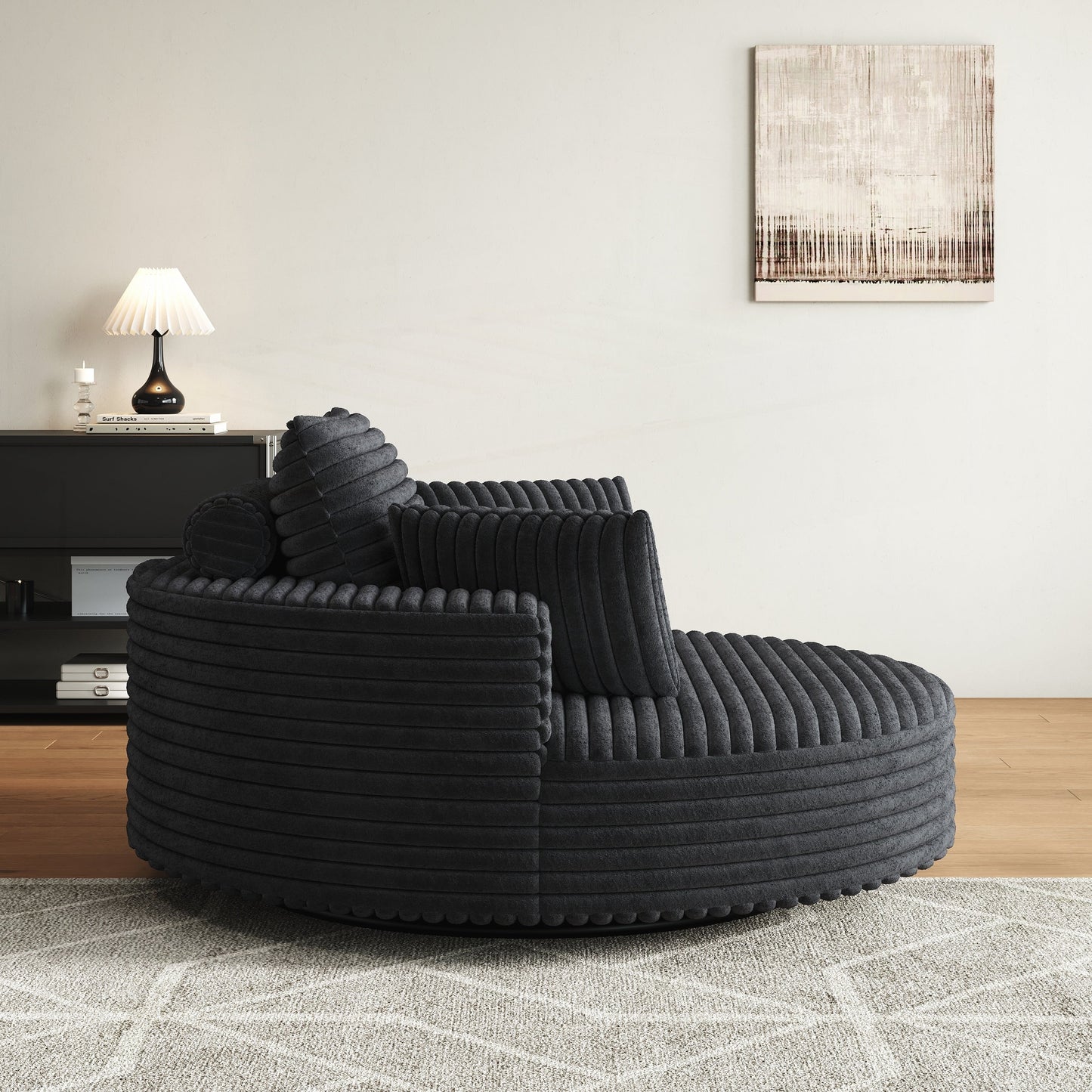 Fauteuil pivotant simple en velours côtelé et chenille avec rembourrage en mousse