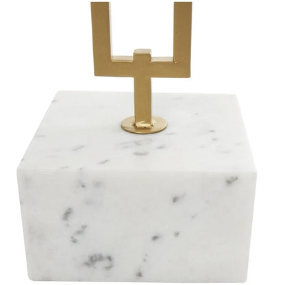 Table d'appoint géométrique en marbre avec support rectangulaire en métal doré - Blanc