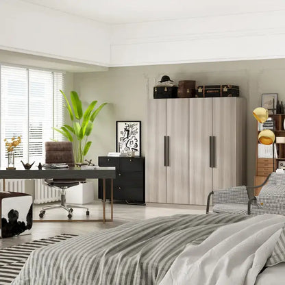 Armoire moderne autoportante en bois massif avec étagères de rangement